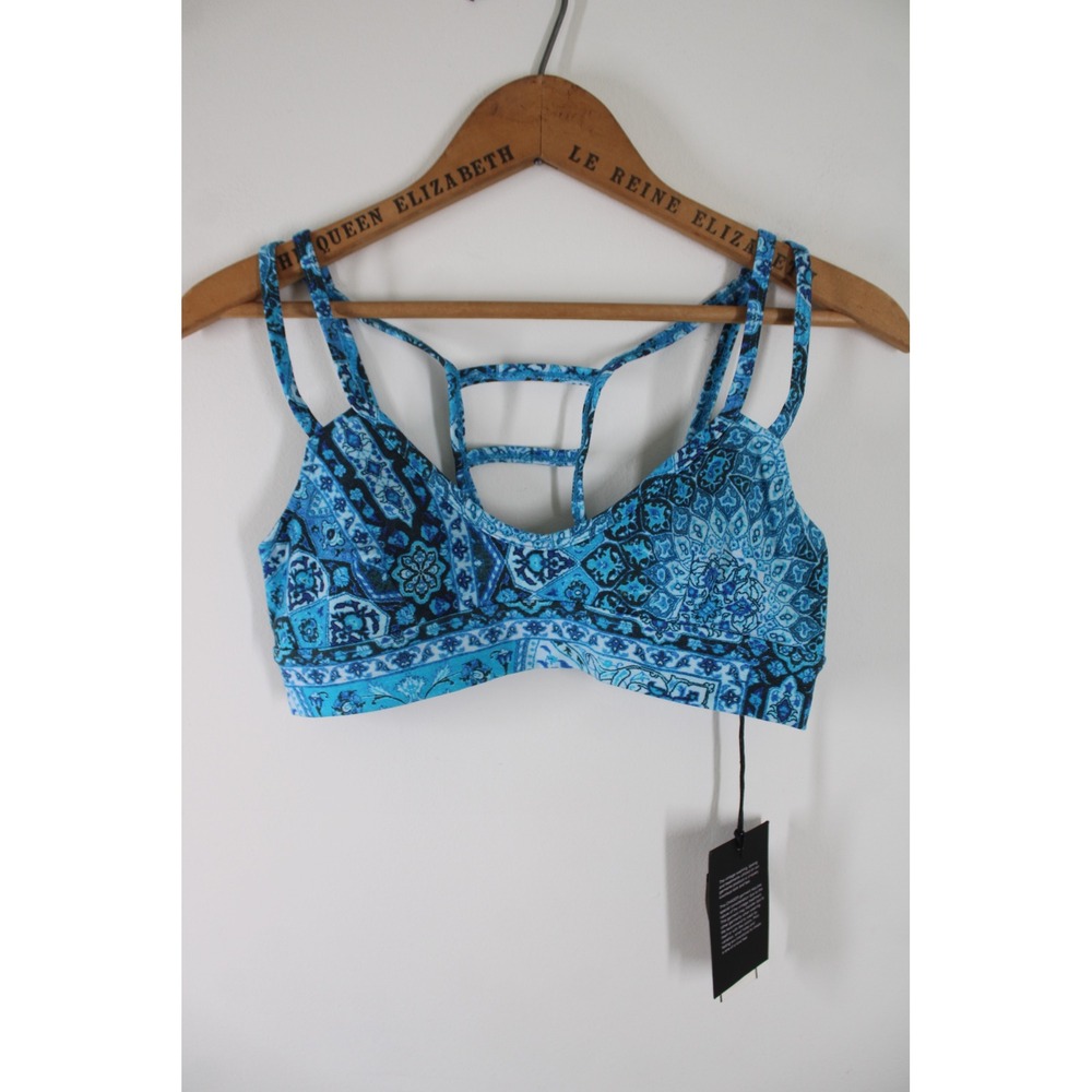 NWT Chaser M Blue Paisley Pattern Strappy Bra Bralette Top